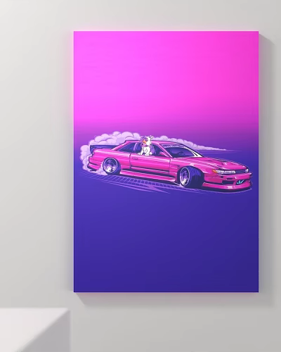 Pink Sports Car With Person Seated On Gradient Pink To Purple Background 3d model