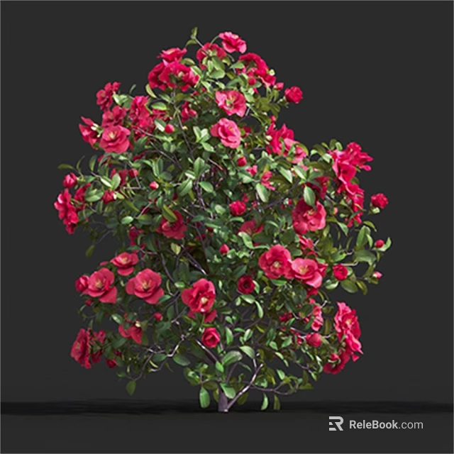 Vibrant Red Flowers With Lush Green Leaves On A Blooming Garden Shrub 3d model 