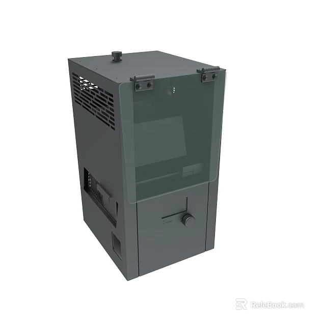 Gray Industrial Equipment With Transparent Panel Ventilation Grilles And Control Knob 3d model 