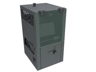 Gray Industrial Equipment With Transparent Panel Ventilation Grilles And Control Knob 3d model