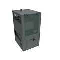 Gray Industrial Equipment With Transparent Panel Ventilation Grilles And Control Knob