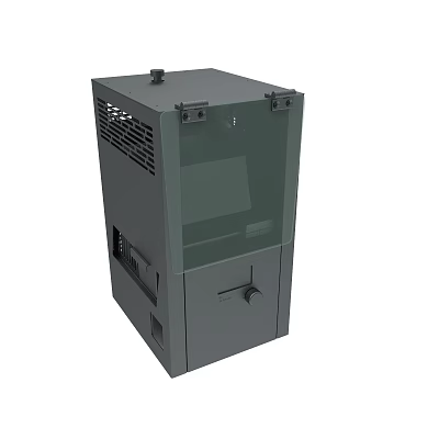 Gray Industrial Equipment With Transparent Panel Ventilation Grilles And Control Knob 3d model