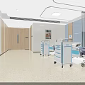 Modern Hospital Room Interior With Medical Beds Carts Blue Walls And City View