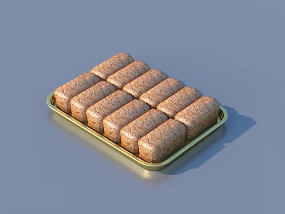 Golden Tray with Rectangular Brown Pastries Arranged in Neat Rows 3d model