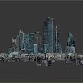 Detailed Modern Urban City 3D Model with High Rise Buildings and Architecture