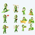 Adorable Green Figurines Wall Decor With Various Poses And Activities 3d model
