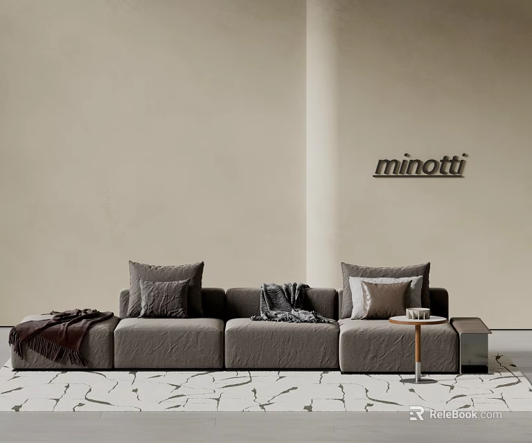Modern Minotti Gray Sofa And Coffee Table Set With Pillows And Blanket 3d model 