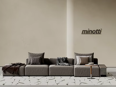 Modern Minotti Gray Sofa And Coffee Table Set With Pillows And Blanket 3d model