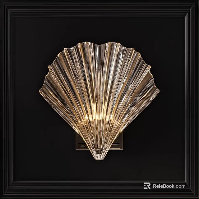 Shell Shaped Transparent Wall Sconce With Shiny Finish And Dark Background 3d model 