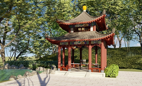 Chinese-style landscape pavilion four-legged pavilion courtyard landscape pavilion square pavilion antique pavilion demonstration area landscape pavilion 3d model