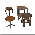 Rustic Wooden Stools And Side Tables With Curved Legs Metal Frame And Brown Seat