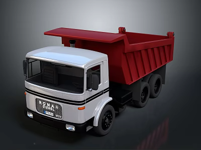 White Cab Red Dump Bed Truck With Large Wheels And Classic Design 3d model