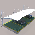 Modern Carport Canopy With White Frame Covering Two Cars In Parking Space
