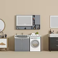 Modern Bathroom Combinations With Mirrors Sinks Washing Machine And Cabinets 3d model