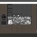 Modern Wooden Sideboard Interior With Black Cabinets Marble Backsplash And Glass Door
