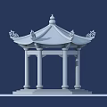 Ancient Chinese Pavilion With Ornate Eaves Stone Pillars And Tiled Roof