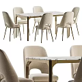 Modern Dining Table And Chairs Set With Marble Top And Metal Legs 3d model