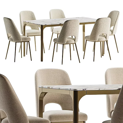 Modern Dining Table And Chairs Set With Marble Top And Metal Legs 3d model