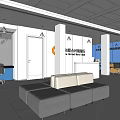 Modern Service Hall Interior with Reception Desk Sofa Waiting Area and Office Workstations