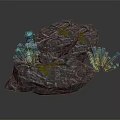 Realistic Natural Rock Formation With Sparkling Blue Crystal Clusters On Surface 3d model