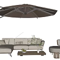 Modern Comfortable Outdoor Sofa Set With Large Umbrella And Coffee Table 3d model