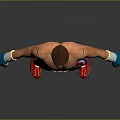 Shirtless Male Boxer Standing in Red White Shorts Red Shoes and Blue Yellow Gloves