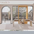 Spacious Two Story Pet Shop Interior With Yellow Blue Structure Pets Counter And Staircase