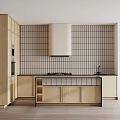 Modern Open Kitchen Interior Featuring Wooden Cabinets Island Stove And Tile Backsplash