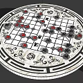 Decorative Round Entertainment Table With Chessboard Game Pieces And Four Marble Stools