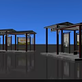 Rural Village Bus Station With Traditional Roof Advertising Boards And Seating Benches