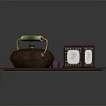 Vintage Brown Tea Set With Teapot And Tray Green Accents Lantern Container
