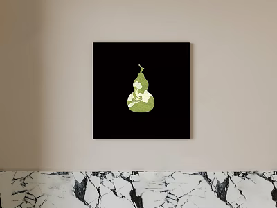 Oil Painting With Black Background Green Gourd And White Pattern Hung On Wall 3d model