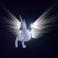 Unique Unicorn Shaped Wall Lamp With Wireframe Design And Radiant Light Rays In Dark Background