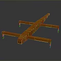 Orange Block Mechanical Game Character With Long Body And Horizontal Supports On Gray Background