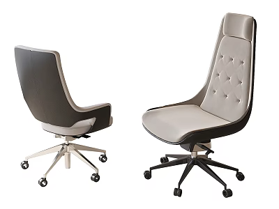 Modern Leather Office Chair With Light Gray Beige Padded Seat And Caster Wheels 3d model
