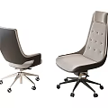 Modern Leather Office Chair With Light Gray Beige Padded Seat And Caster Wheels
