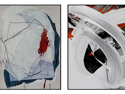 Modern Abstract Artworks Featuring Abstract Lines Color Blocks Red White Black Orange Elements 3d model