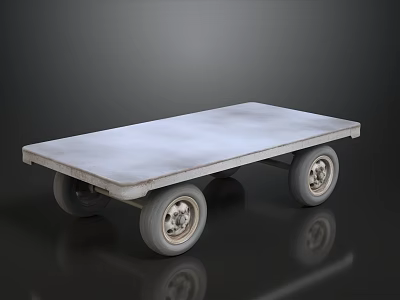 Grey Platform Cart With Four Wheels And Flat Surface On Black Background 3d model