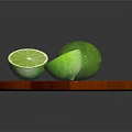 Fresh Whole and Sliced Limes Displayed on a Wooden Tray with Dark Background