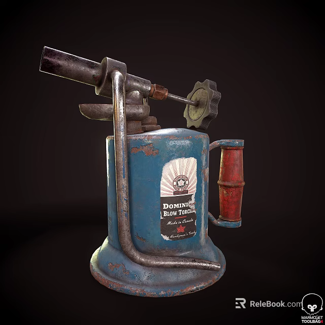 Antique Blue Weapon Blow Torch With Metal Components Red Grip And Dundee Label 3d model 