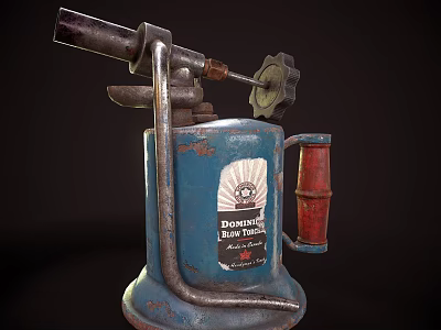 Antique Blue Weapon Blow Torch With Metal Components Red Grip And Dundee Label 3d model