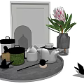 Elegant Tea Set With Tray Teapot Tea Caddy And Decorative Plant 3d model