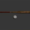Sports Equipment Wooden Baseball Bat And White Baseball On Dark Background