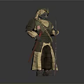 Full Body Adventurer Character With Headscarf Goggles Green Vest Brown Pants And Rifle