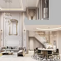 Luxurious Modern Loft Living Room Interior With Chandelier And Marble Wall
