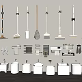 Mop pool towel rack mop broom 3d model
