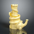 Yellow Spiral Castle Sculpture With Elephant Head Tower Steps And Glossy Surface