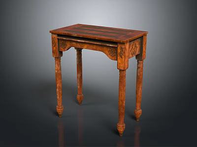 Ornate Vintage Wooden Table With Carved Legs And Striped Inlaid Surface 3d model