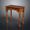 Ornate Vintage Wooden Table With Carved Legs And Striped Inlaid Surface