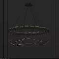 Modern Chandelier With Gold Circular Frame Transparent Pendants And Curved LED Light